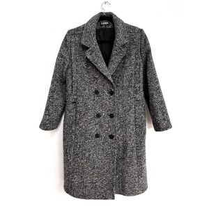 Vintage 80s Tweed Long Double Breast Wool Coat